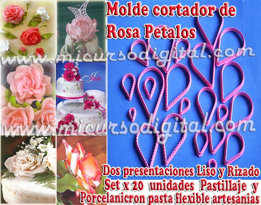 cortadores rosa porcelanicron , manualidades pasta fria ,flores para tartas